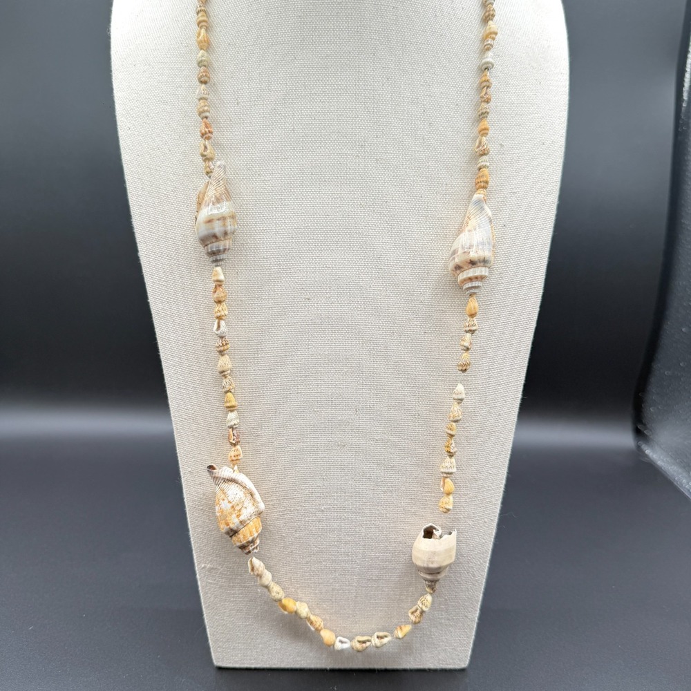Natural Seashell Necklace Long Beach Boho Shell Bead Statement Coastal Jewelry